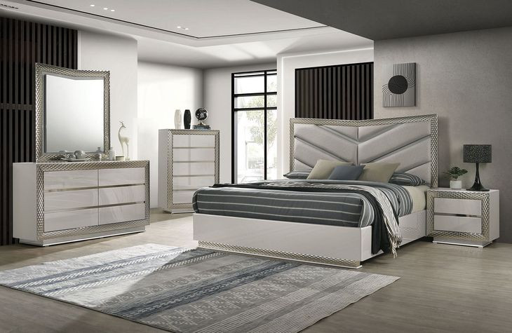 Ventnor Gray Upholstered Platform Bedroom Set with LED Light