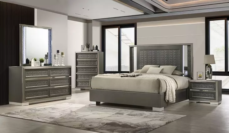 Leyland Dark Gray Low Profile Bedroom Set with LED Light