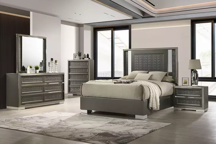 Leyland Dark Gray Low Profile Bedroom Set with LED Light