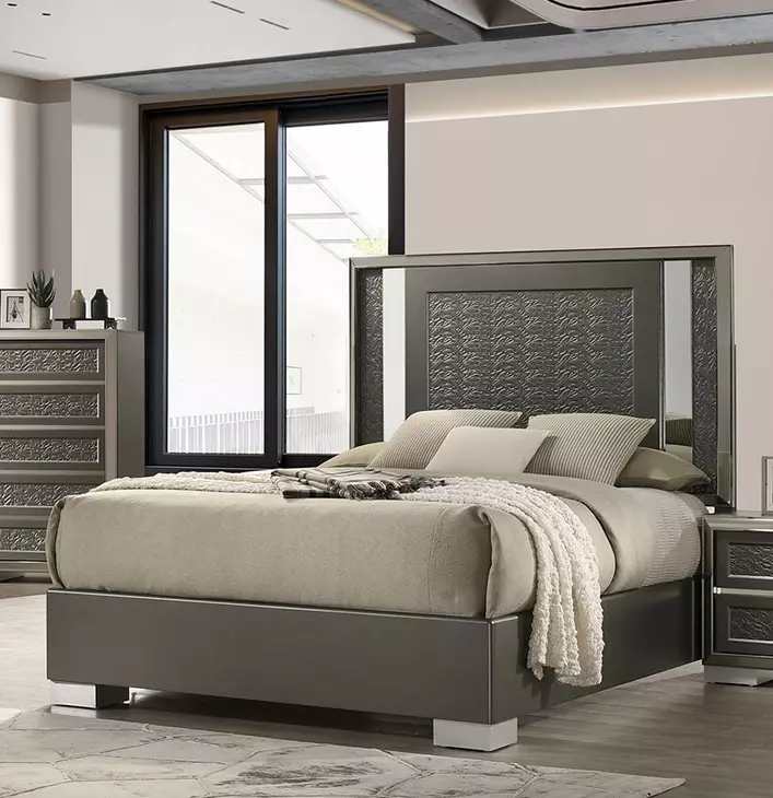 Leyland Dark Gray King Low Profile Bed with LED Light