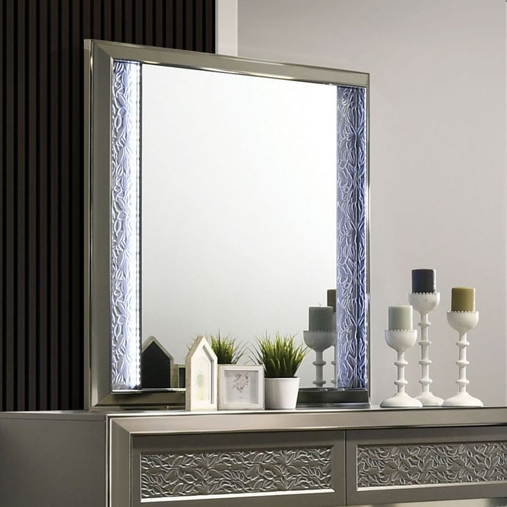 Leyland Dark Gray Rectangular Dresser Mirror with LED Light