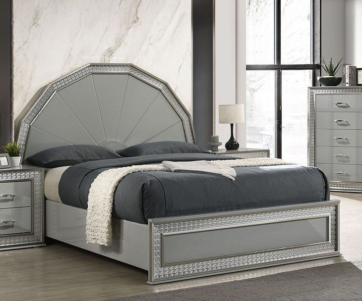 Cassiopeia Metallic Gray Queen Platform Bed with LED Light