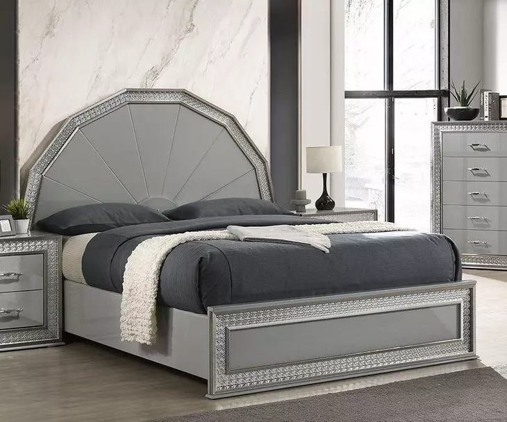 Cassiopeia Metallic Gray Queen Platform Bed with LED Light