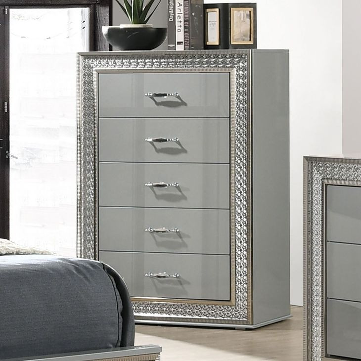 Cassiopeia Metallic Gray 5 Drawer Chest