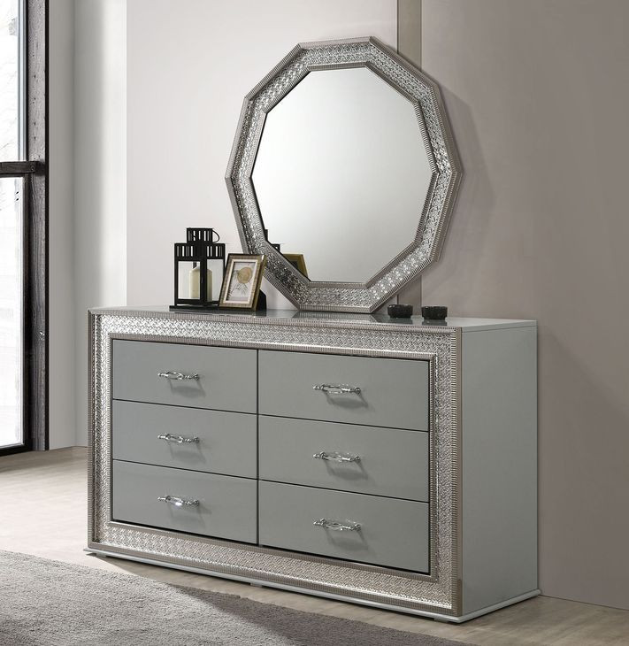 Cassiopeia Metallic Gray 6 Drawer Dresser