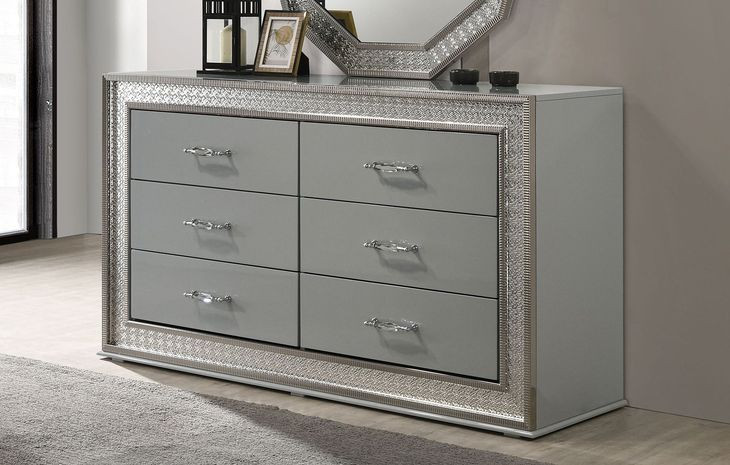 Cassiopeia Metallic Gray 6 Drawer Dresser