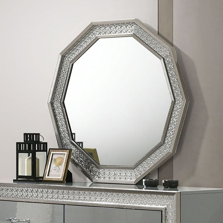 Cassiopeia Metallic Gray Octagonal Dresser Mirror with LED Light