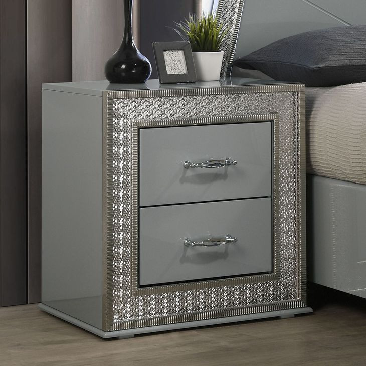 Cassiopeia Metallic Gray 2 Drawer Nightstand