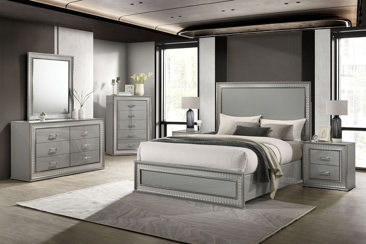 Cassiopeia Metallic Gray Panel Bedroom Set