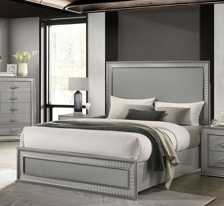 Cassiopeia Metallic Gray Panel Bedroom Set