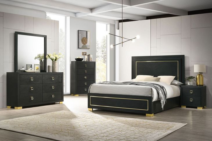 Latimer Black Low Profile Bedroom Set with LED Light