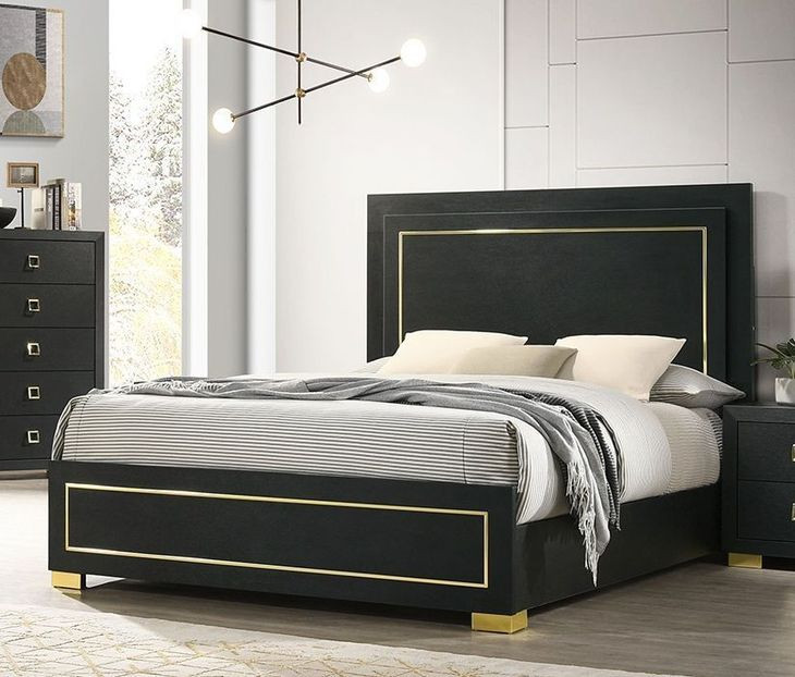 Latimer Black Queen Low Profile Bed with LED Light