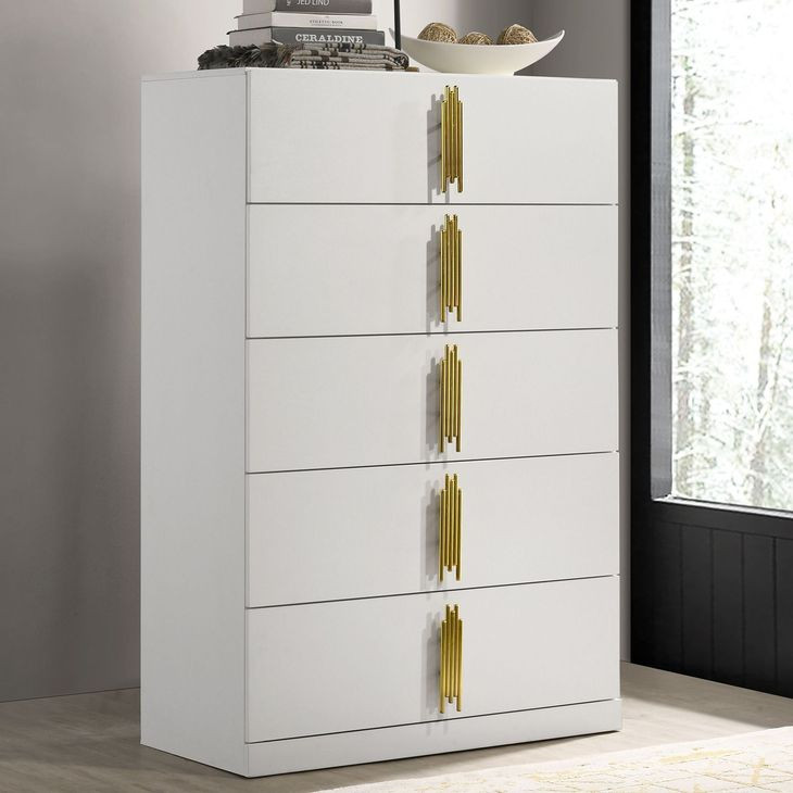 Basildon White and Gold 5 Drawer Chest