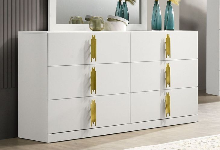 Basildon White and Gold 6 Drawer Dresser
