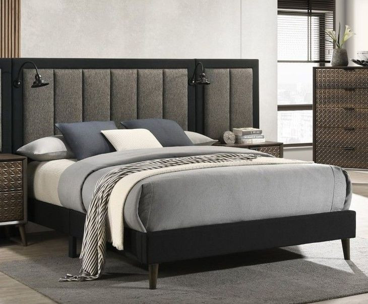 Chalfont Dark Brown King Upholstered Panel Bed with Wall Panel