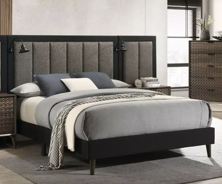 Chalfont Dark Brown Queen Upholstered Panel Bed with Wall Panel