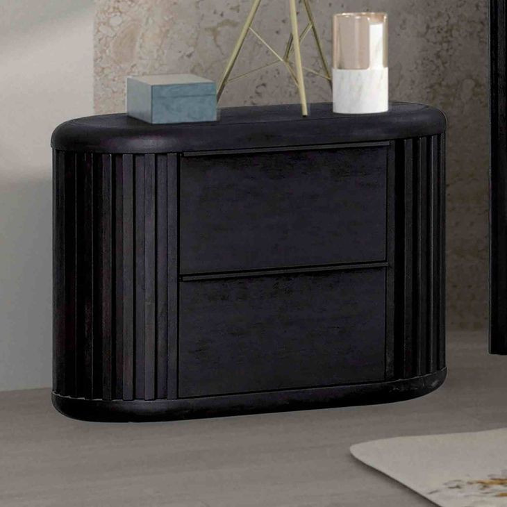 Hildesheim Black 2 Drawer Nightstand with USB Charging and LED