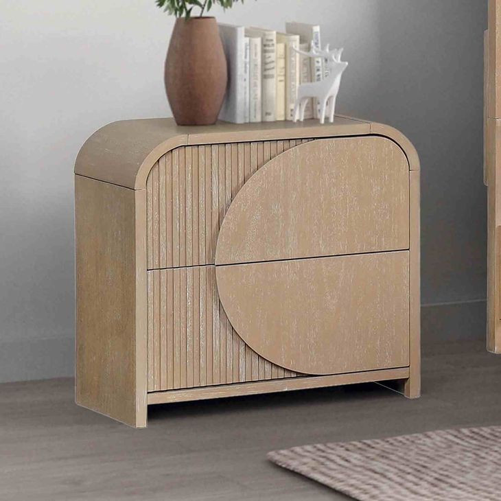 Tangentry Natural 2 Drawer Nightstand with USB Charging