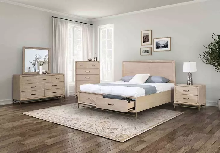 Sandnes Light Oak Queen Storage Panel Bed