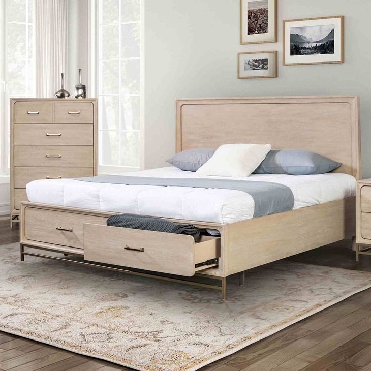 Sandnes Light Oak King Storage Panel Bed
