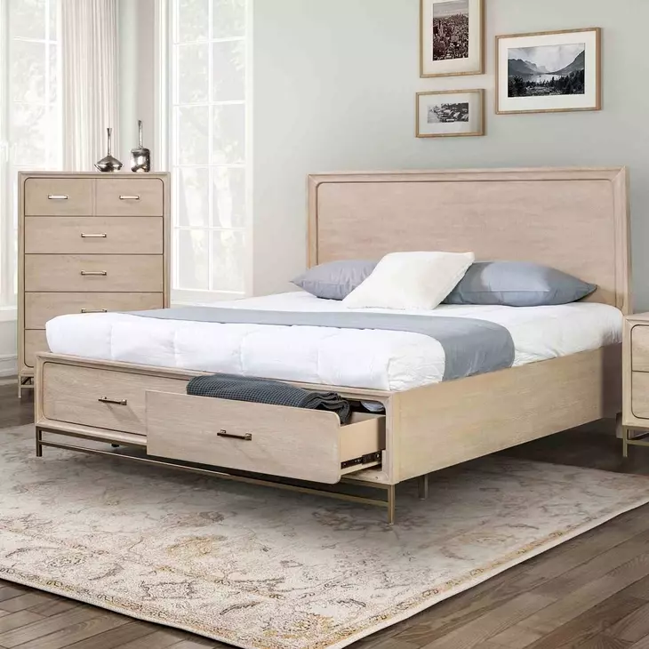 Sandnes Light Oak Queen Storage Panel Bed