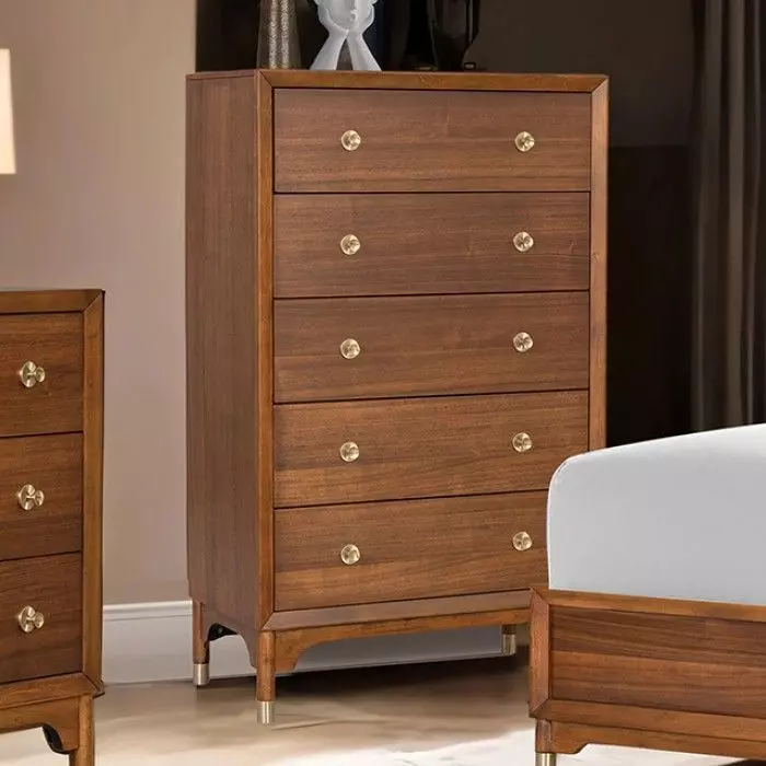Hepburne Walnut and White Upholstered Storage Panel Bedroom Set with LED