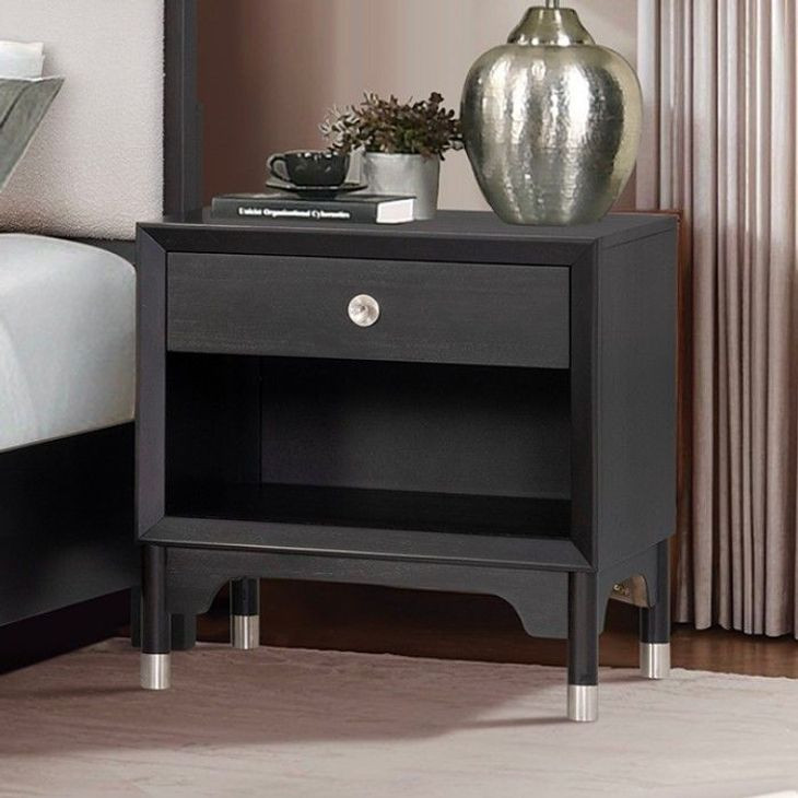 Torrance Black 1 Drawer Nightstand with USB Charging