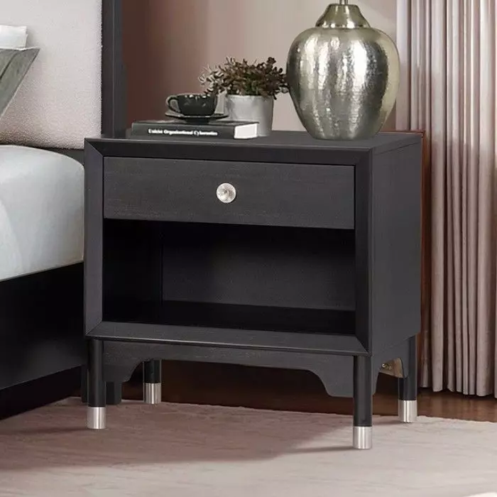 Torrance Black 1 Drawer Nightstand with USB Charging
