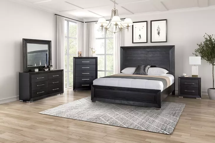 Ashbourne Black Panel Queen Bed with LED Light