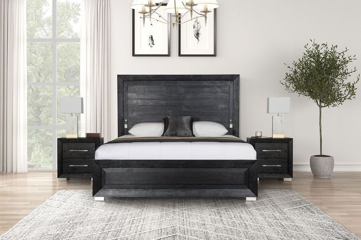 Ashbourne Black Panel Queen Bed with LED Light