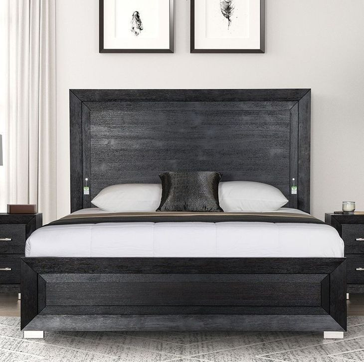 Ashbourne Black Panel Queen Bed with LED Light