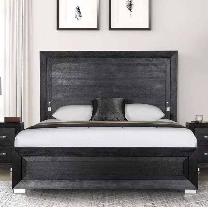 Ashbourne Black Panel Queen Bed with LED Light