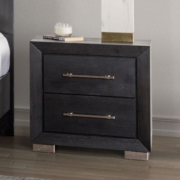 Ashbourne Black 2 Drawer Nightstand with USB Charging