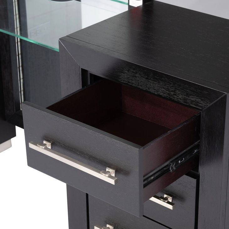 Ashbourne Black 6 Drawer Glass Top Vanity with LED and Mirror