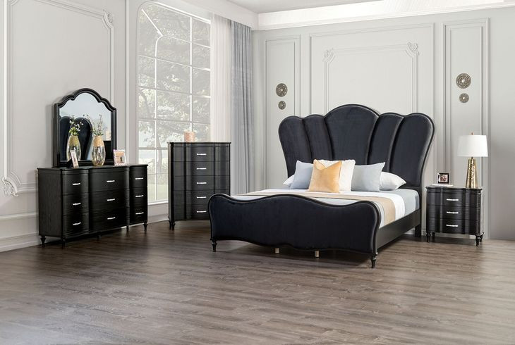 Eleanora Black Queen Upholstered Panel Bed