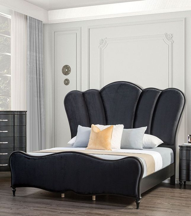 Eleanora Black Queen Upholstered Panel Bed