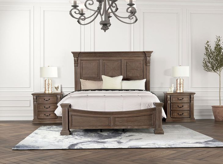 Seven Oaks Weathered Oak King Poster Bed
