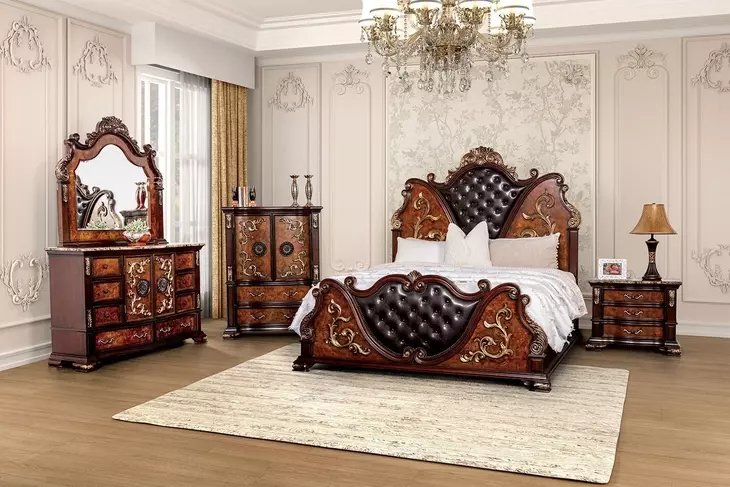 Aquilina Dark Cherry and Oak Panel Bedroom Set from Furniture of
