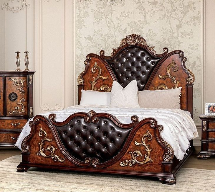 Aquilina Dark Cherry and Oak Queen Panel Bed
