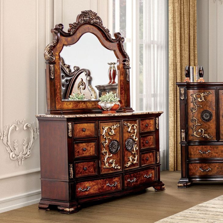 Aquilina Dark Cherry and Oak Arched Dresser Mirror