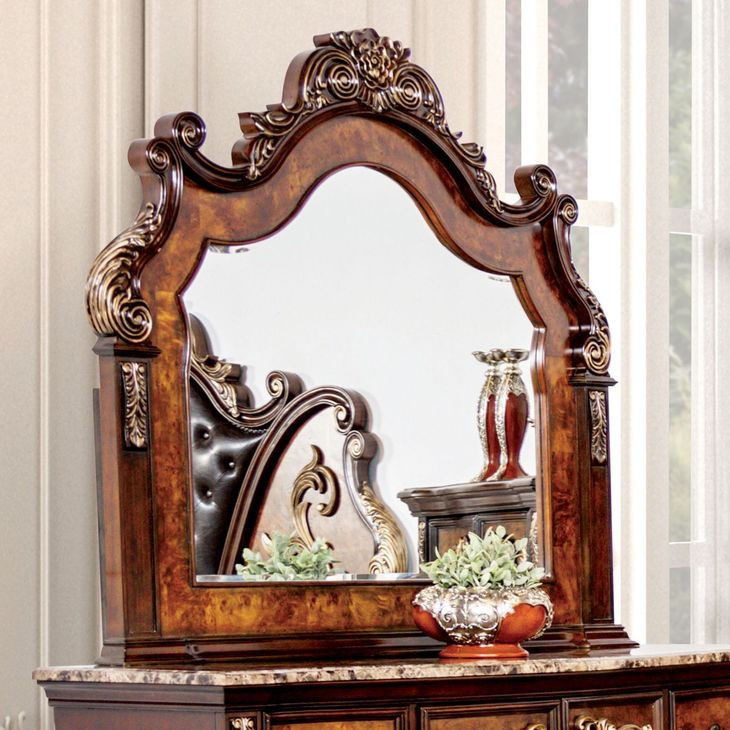 Aquilina Dark Cherry and Oak Arched Dresser Mirror