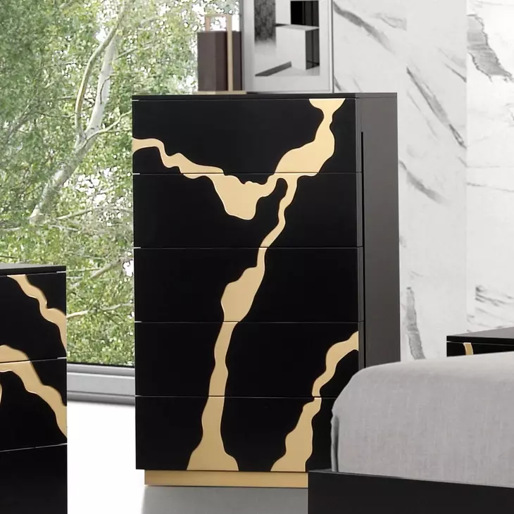 Goldsberg Black and Gold 5 Drawer Chest