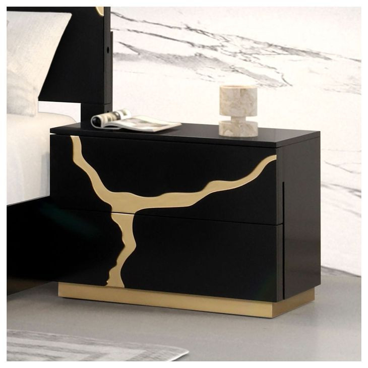 Goldsberg Black and Gold 2 Drawer Nightstand
