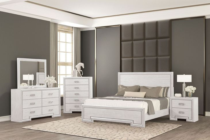 Basilone Rustic White Panel Bedroom Set