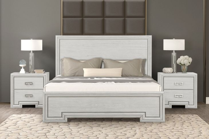 Basilone Rustic White Queen Panel Bed