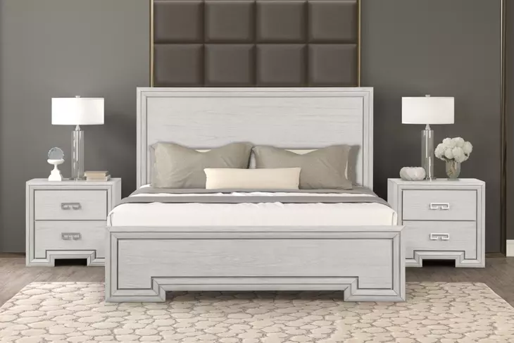 Basilone Rustic White 2 Drawer Nightstand with USB Charging