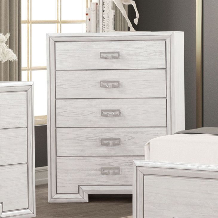 Basilone Rustic White 5 Drawer Chest