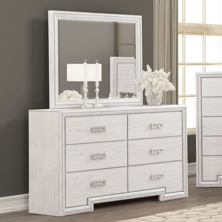 Basilone Rustic White 6 Drawer Dresser