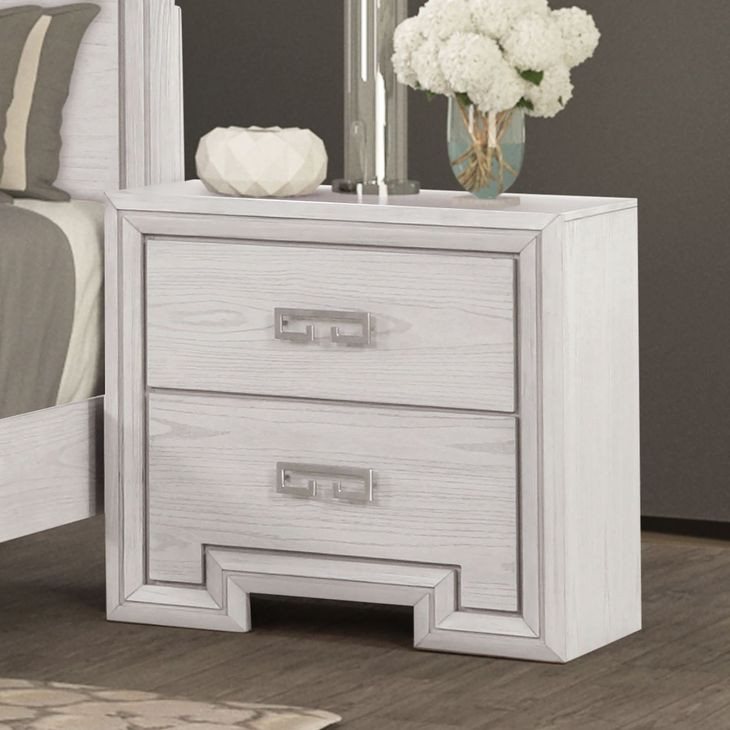 Basilone Rustic White 2 Drawer Nightstand with USB Charging