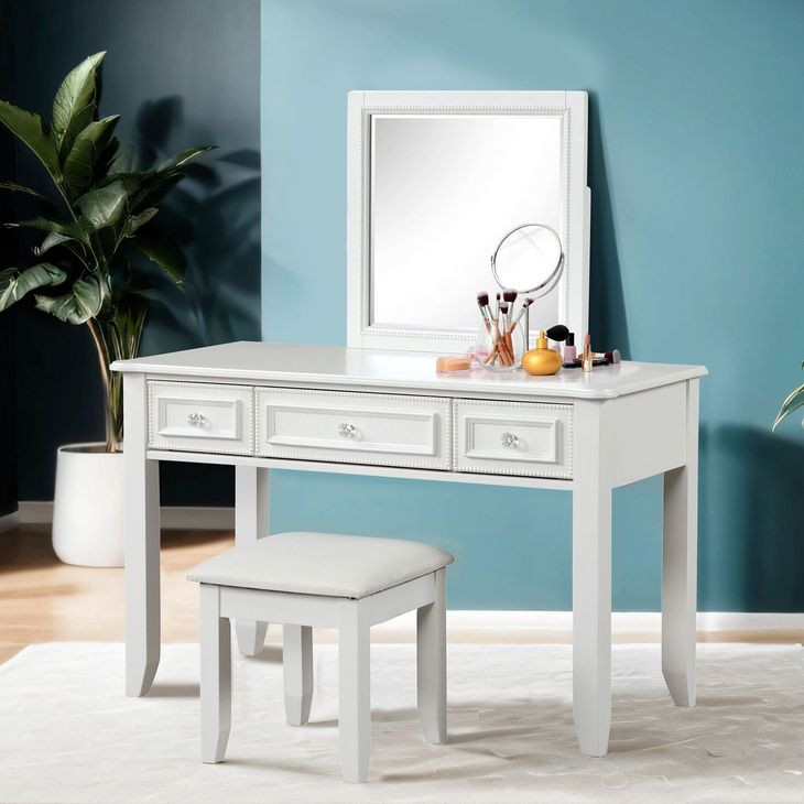 Naucalpan White Vanity Set with Stool
